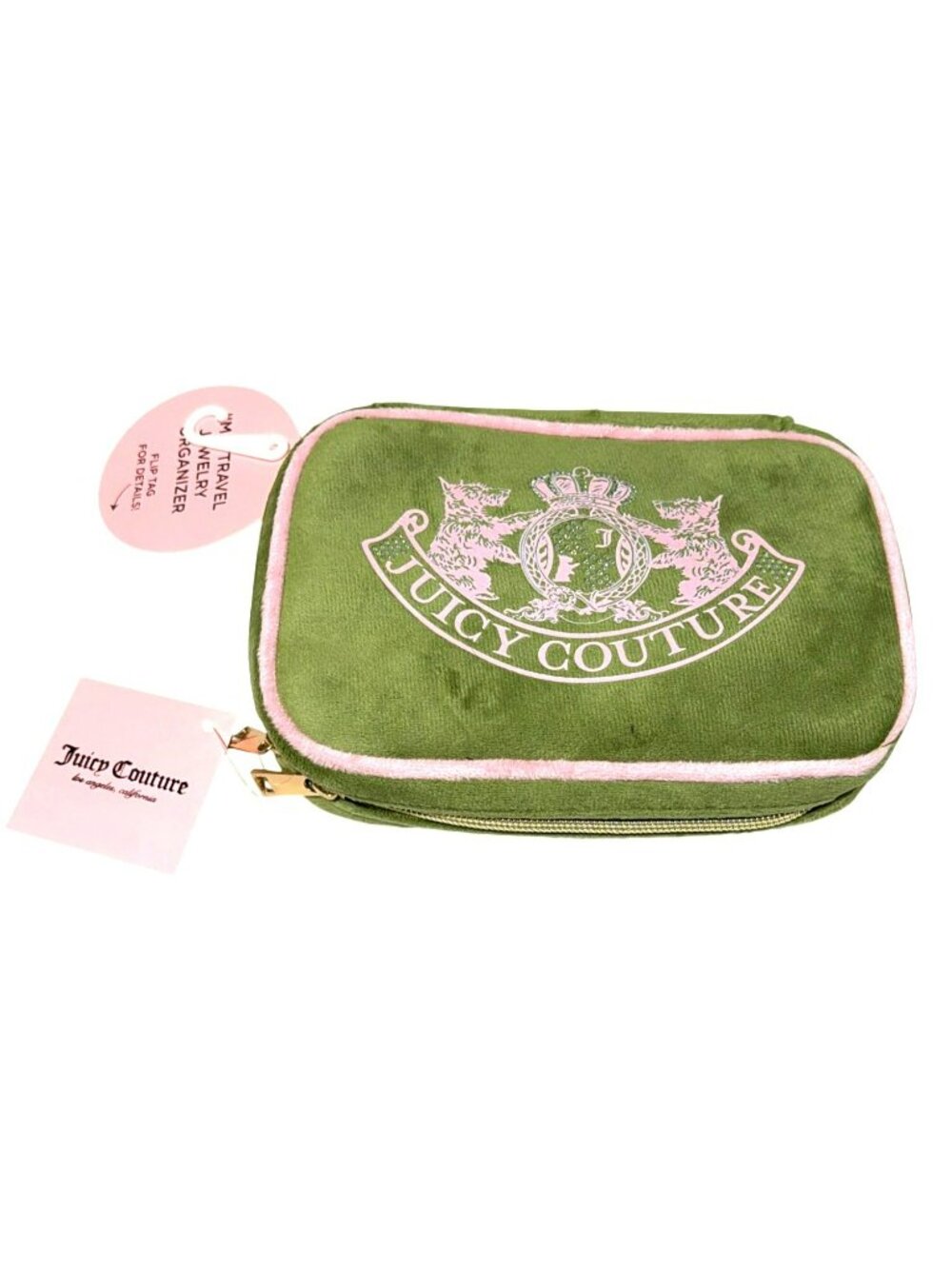 Juicy Couture Green & Pink Velvet Travel Jewelry Organizer New